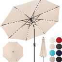 9ft Solar Umbrella Outdoor - Lighted Patio Umbrella with 40 LED Lights Waterprool Uv Protection, Table Umbrella with Tilt & Crank for Pool, Porch, Garden, Deck, Backyard(Beige)