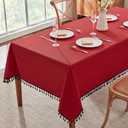 Alsoo Textured Tablecloths for Rectangle Tables Heavy Duty Linen Style Table Cloth Spill Proof Valentines Day Table Cover with Black Tassel for Kitchen Dining Holiday, Red, 55" x 90"