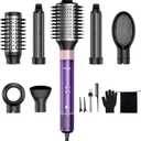 7 in 1 Blow Dryer Brush Set  Hot Air Styler for Fast Drying, Curling, Straightening & Volumizing  Ionic Hair Dryer Brush with 1200W Power  No Heat Damage for All Hair Types  Lilac
