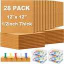 Cork Board Tiles 12 x 12 in 0.5 in Thick Square Bulletin Boards Cork Tiles Bulk with Push Pins Mini Natural Self Adhesive Backing Corkboards for Wall Home Office Floor DIY(28 Pcs) : Office Products