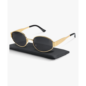 livho Retro Polarized Sunglasses - UV400 Protection, Oval Shape, Metal Frames - Matching Soft Case Inlcuded