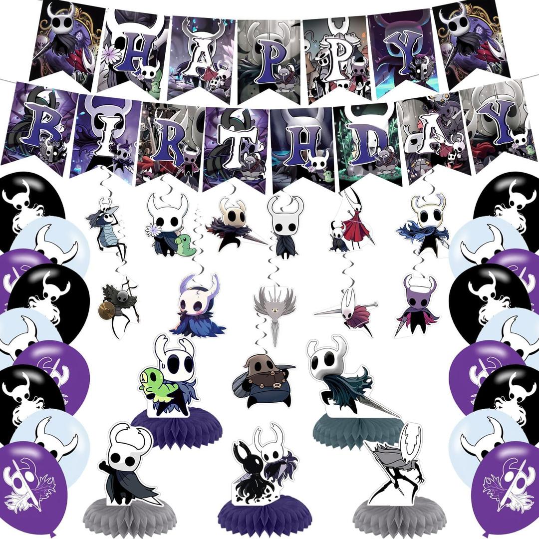 Hollow Anime Knight Birthday Party Decorations,Hollow Game Knight Party Supplies Cartoon Banner Swirls Table Centerpieces Set for Cartoon Parties Decorations
