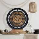 Lafocuse Small Wooden Black Wall Clock with Moving Gears for Living Room Home Decor, Farmhouse Rustic Desk Clock, Vintage Mantel Clocks, 10 Inch