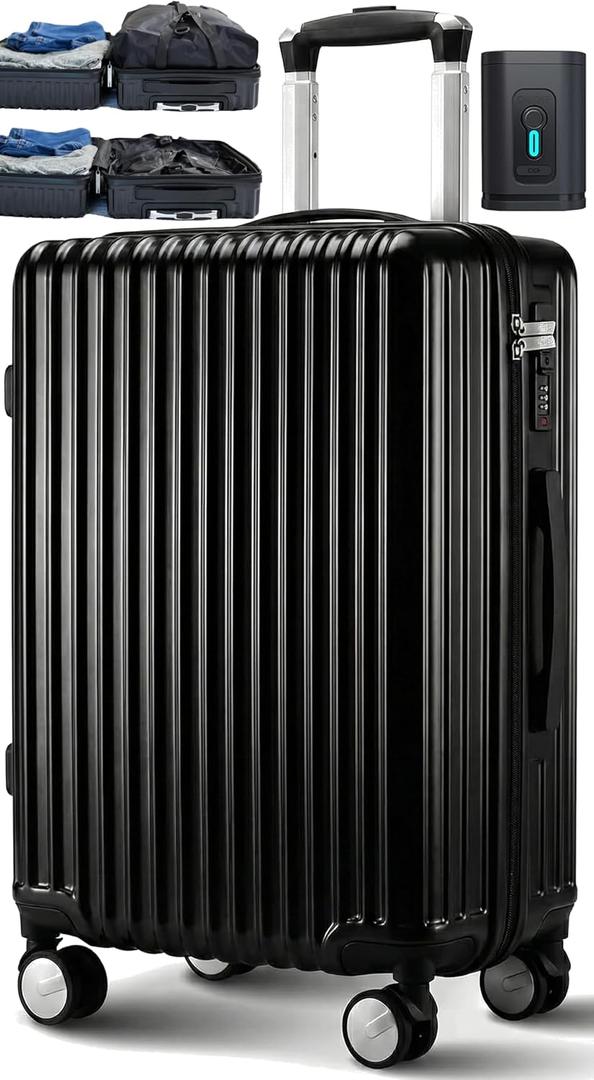 Homie Vacuum Compression Carry-On Luggage, With 360 Degree Wheels & Retractable Handle 21 Inch, Hardshell Suitcase, Up to 25% More Space
