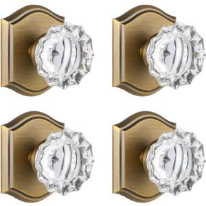 4 Pack Crystal Glass Dummy Door Knob, Single Side Dummy Door Knob Set for Interior Doors in Antique Brass