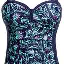 Talisea Women's Underwire Tankini Top Only Tummy Control Swimsuit Top Push Up Bathing Suit Top No Bottom Blue Flower L