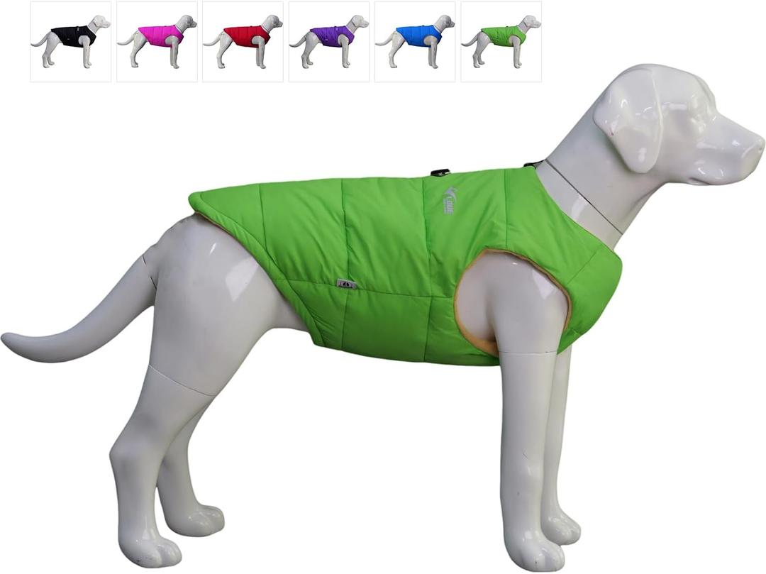 Green Dog Winter Jacket, Waterproof Windproof Vest with Polar Fleece, Smooth Zipper Closure for Small to Large Dogs, Larg