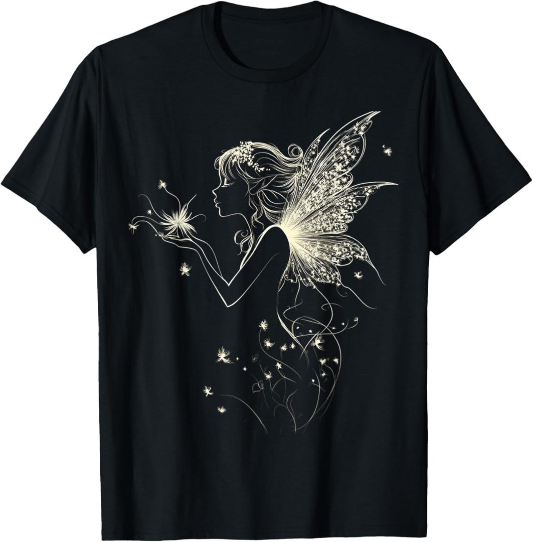 Fairy Mythical Motif Fantasy Illustration Fairy T-Shirt, Size Women M