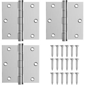 304 Stainless Steel Door Hinges,3.5 x 3.5 Inch Ball Bearing Hinges, 3 1/2 Inch Interior Door Hinges with Square Corners, Door Hardwares (3Pack, Silver)