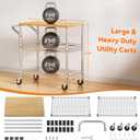 3 Tier Rolling Kitchen Carts on Wheels with Storage,650Lbs Heavy Duty Utility Carts with Wheels,Kitchen Island with Wood Tabletop,Metal Serving Rolling Cart for Small Appliance Food Cart,Wood+Metal