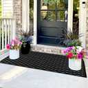 Front Porch Rug Black Boho Outdoor Rug 23.6" x 51.2" Door Mat Cotton Hand Woven Rug for Front Porch Decor Reversible Washable Welcome Layered Doormat for Farmhouse Entryway Kitchen Patio