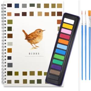 Watercolor Workbook,Watercolor Painting Kit with 12 Colors Paint Set with Brushes & Multi-Theme Scenes, Beginner Workbook Set for Adults & Teens (Bird)