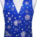 DiBanGu Mens Christmas Suit Vest Holiday Xmas Waistcoat Bowtie Set Party Suit Vest Christmas Holiday Waistcoat Tuxedo (Small, Blue Silver)