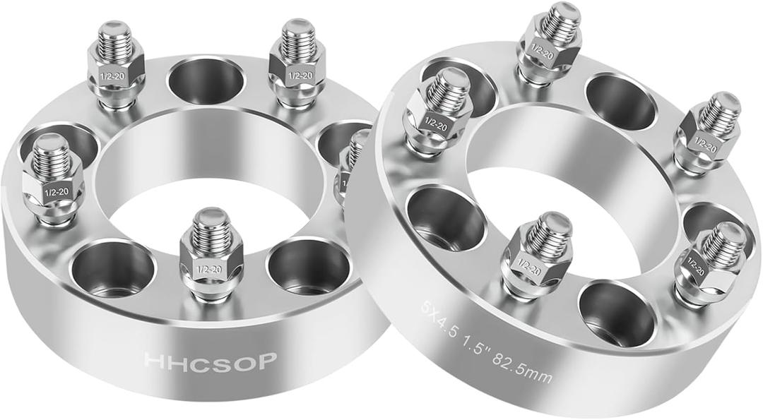 HHCSOP 5x4.5 Wheel Spacers 1.5 inch Compatible with Ford Mustang Ranger Explorer Edge Crown Victoria Jeep Wrangler Liberty Cherokee Comanche, 2PCS 5x114.3 Wheel Adapter Bore 82.5mm & 1/2x20 Studs