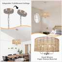 18.9'' Hand Woven Rattan Chandelier, 5-Light Brushed Nickel Chandelier Rattan Pendant Light Fixture, Boho Wicker Farmhouse Chandeliers for Dining Room Bedroom Living Room Foyer