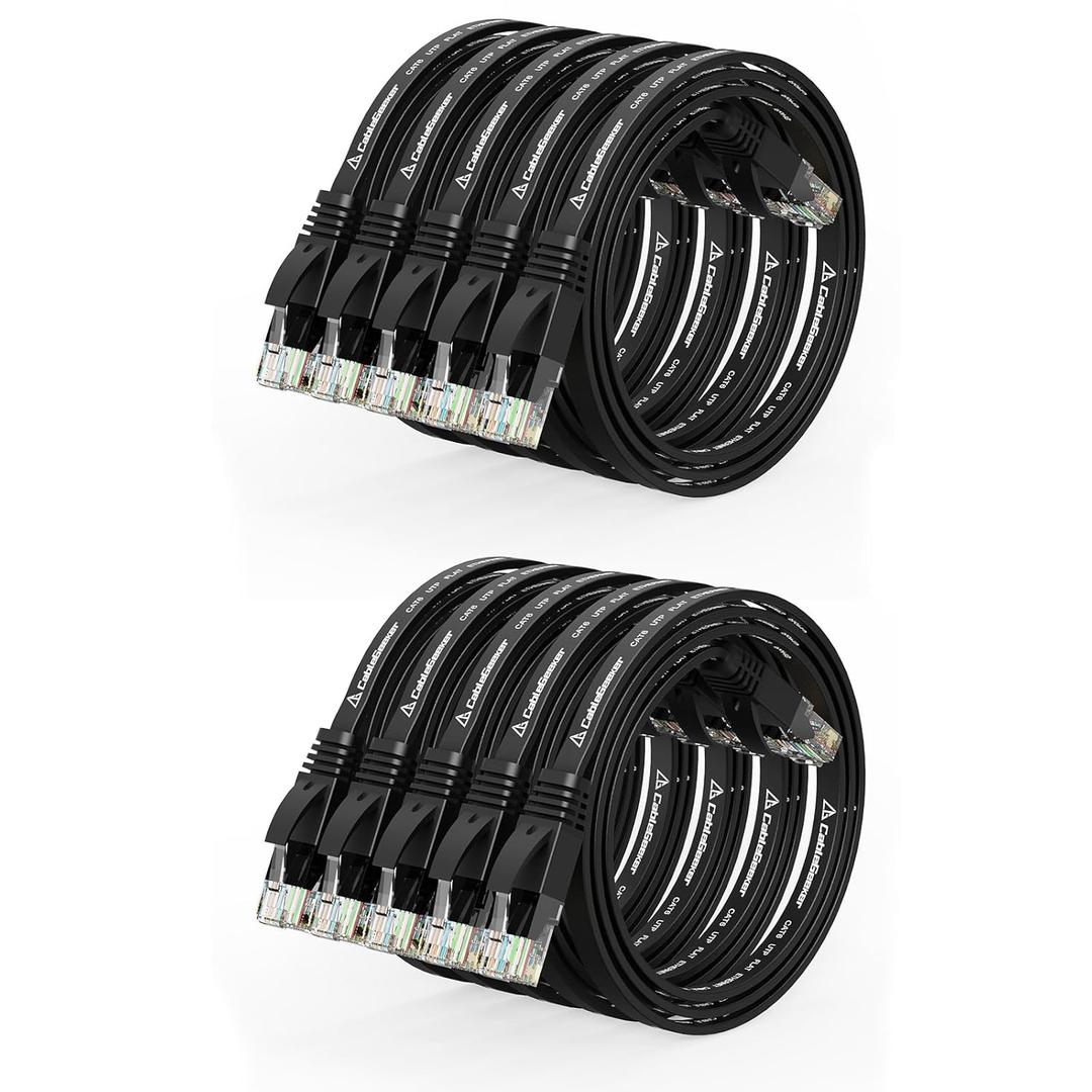 Cat 6 Ethernet Cable 1ft (10 Pack) (at a Cat5e Price but Higher Bandwidth) Flat Internet Network Cables - Cat6 Ethernet Patch Cable Short - Black Computer LAN Cable with Snagless RJ45 Connectors