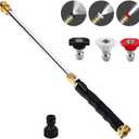 Jet Nozzle Power Washer Wand Hose Nozzle, Hydro Jet High Pressure Washer Tools with 3 Different Nozzles, 3-In-1 Power Wand with Hose Quick Connectors for Car Pet Window Washing, Black, 18inch
