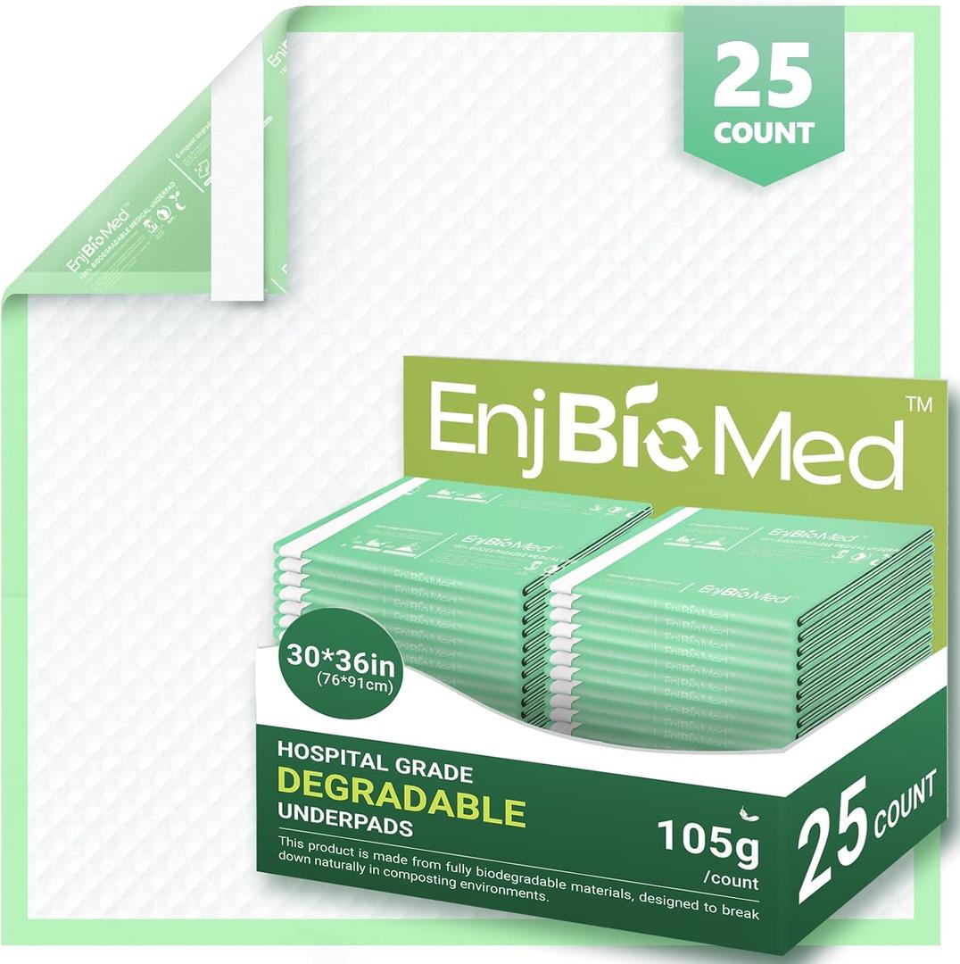 Eco-Friendly Super Absorbent Thicken Disposable Underpads, (30" x 36" | 25 Pack), Biodegradable, Adhesive Strips, Leakproof Quick-Dry Incontinence Pee Pads, Chux Pads for Adults, Kids, Pets