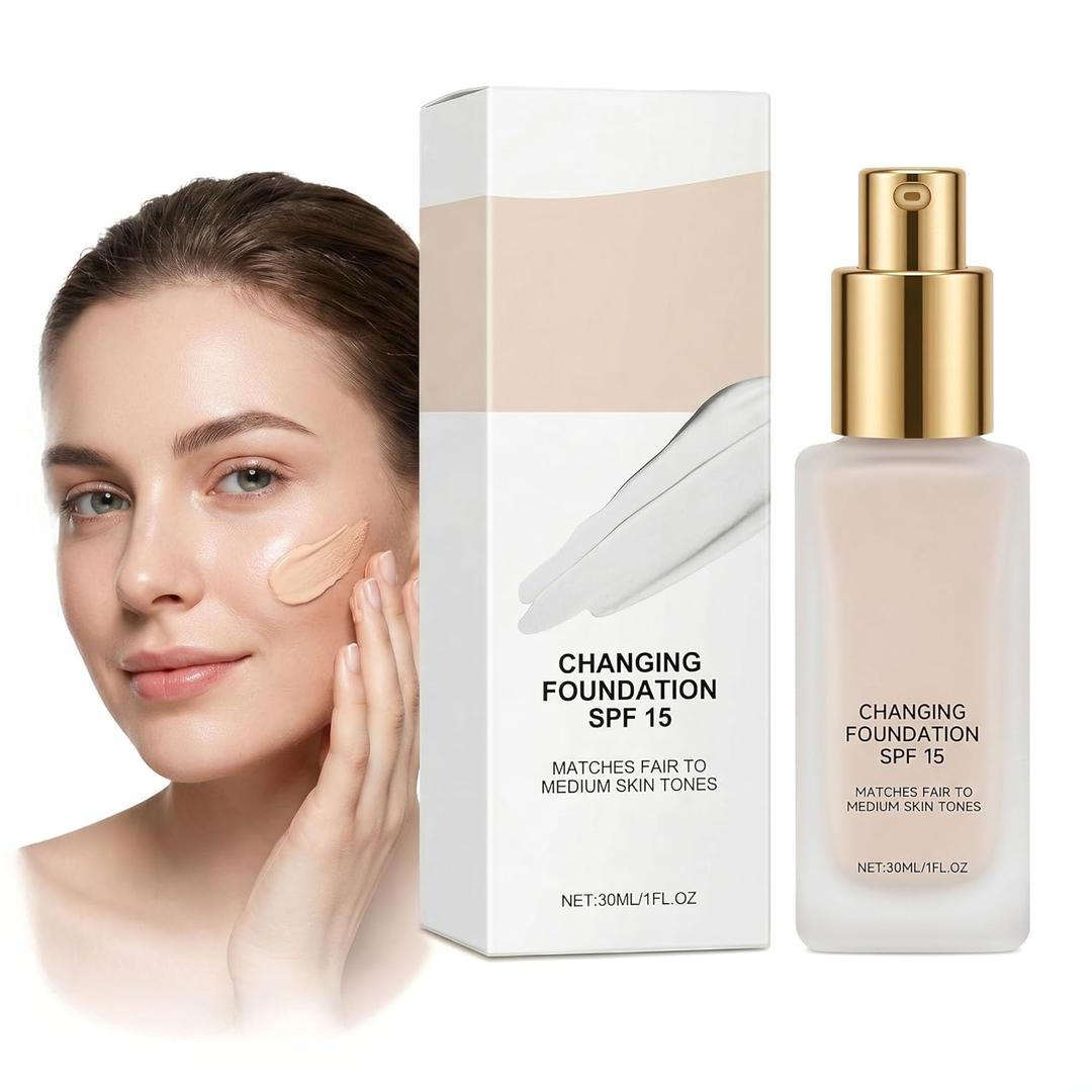 K-Beauty Color Changing Foundation for Mature Skin - 2026 New 2-in-1 Hydrating Lightweight Liquid Foundation with Concealer, On-the-Go, Natural Glow, Adapts to All Skin Tones, 1 PCS