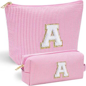 YOOLIFE Mothers Day Gifts for Mom Women Daughter Birthday Gifts for Kids Teen Girls | Initial Makeup Bag | Travel Cosmetic Bag | 11 12 13 14 15 16 Years Old Girl Gift Teacher Graduation Gift Pink A