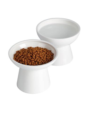 LoeJan Elevated Cat Food and Water Bowls Set, Extra Wide and Raised Ceramic Feeder, Anti-Vomit Whisker-Free Pressure Feeding Bowl for Kittens Adult Small Dogs