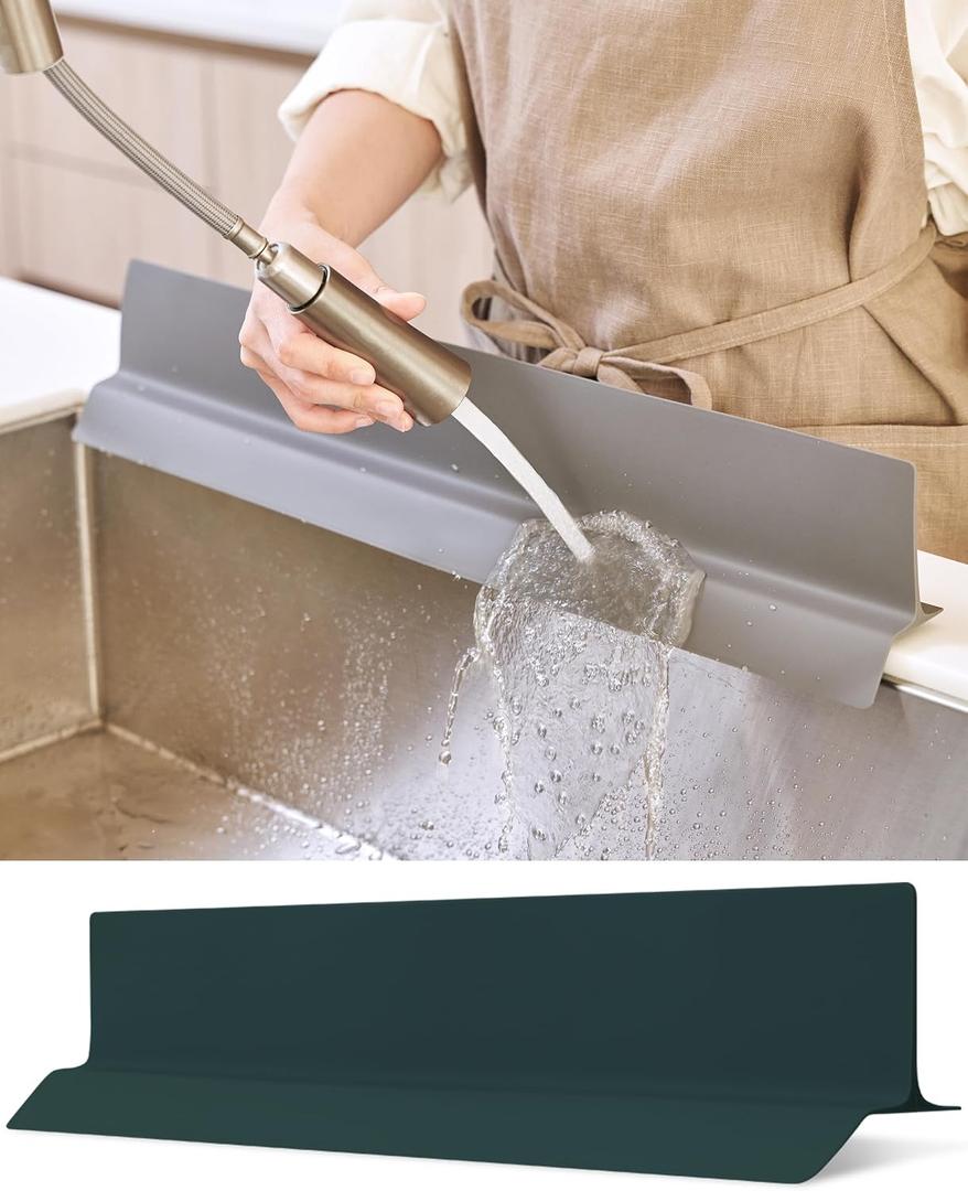DEARCUS Kitchen Sink Splash Guard 23 Inch Soft Silicone Water Shield Keeps Clothes & Countertops Dry, Strong Suction Non-Slip, No More Wet Sleeves or Sore Arms Dishwasher Safe (Deep Green)