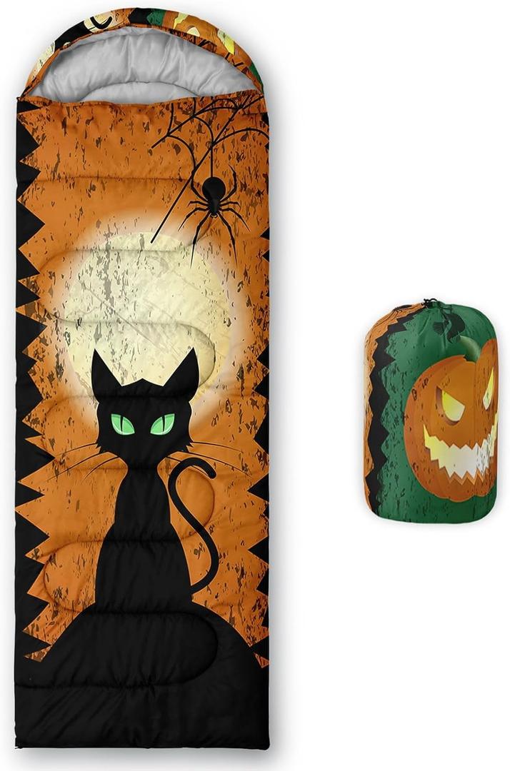 Kids Sleeping Bag for Boys Girls,Western Cowboy Print-Lightweight Warm Portable Outdoor Indoor-Waterproof Cold Weather Resistant Sleeping Bag for Camping Hiking (Cat)