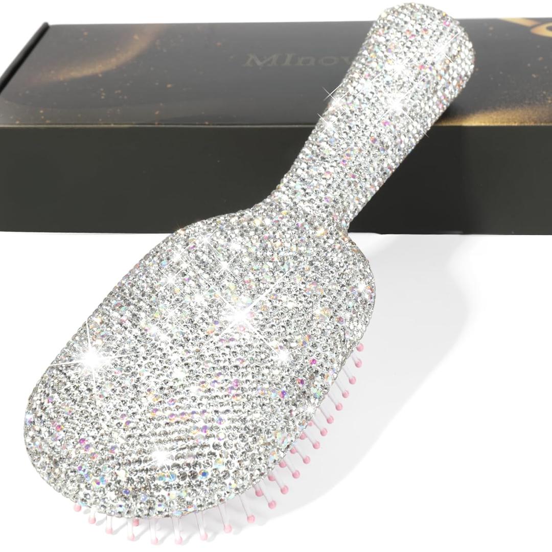 Luxury Rhinestone Hair Brush for Women - Bling Detangling Comb with Anti-Static, Perfect for Wet or Dry, Straight & Wavy, Curly Hair, Great Gift for Holidays and Special Events