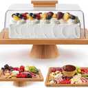 HBlife Cake Stand with Lid (16.5"), Multifunctional Cake Stand with Acrylic Dome, Rectangular Bamboo 2-in-1 Cake Plate Display Stand with Cover for Baking Gifts, Birthday Kitchen Parties, Weddings