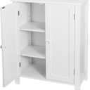 SUPER DEAL Modern Bathroom Floor Storage Cabinet with Adjustable Shelf and Double Door Rust Proof, Living Room Modern Home Furniture Storage Organizer Cabinet (White)