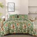 Dobuyly Floral Comforter Set King Size, 7 Piece Green Bedding Comforter Set, Bed in a Bag Botanical Flower Pattern with Sheets, Pillowcases & Shams All Season
