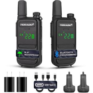TIDRADIO TD-M11 Walkie Talkies Waterproof IP67 FRS Long Range Two Way Radio with LED Display,NOAA Weather,Walky Talkiy for Industry, Security Work (2 Pack)