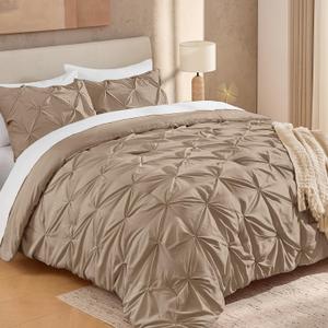 Andency Taupe Oversized King Comforter Set (120x98Inch), 3 Pieces Lightweight Pinch Pleat Cal King Bedding Comforters & Sets, Oversized Pintuck Soft Fluffy Down Alternative Bed Set for All Season