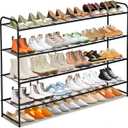 SLEEPING LAMB 4 Tier Long Shoe Organizer for Closet, Metal Shoe Rack Wide Shoe Storage Organizer 30-Pairs Shoe Shelf for Bedroom, Floor, Entryway (Black)