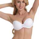 Strapless Bra with Clear Back Invisible Strap Push Up Padded Underwire Backless Halter Bralette (32A, White)