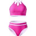 Kdwdvbn Bikini Sets for Teens Piece Adjustable Shoulder Strap Color Block Rose Red Cute Clothes for Girls 10-12 (Pink)