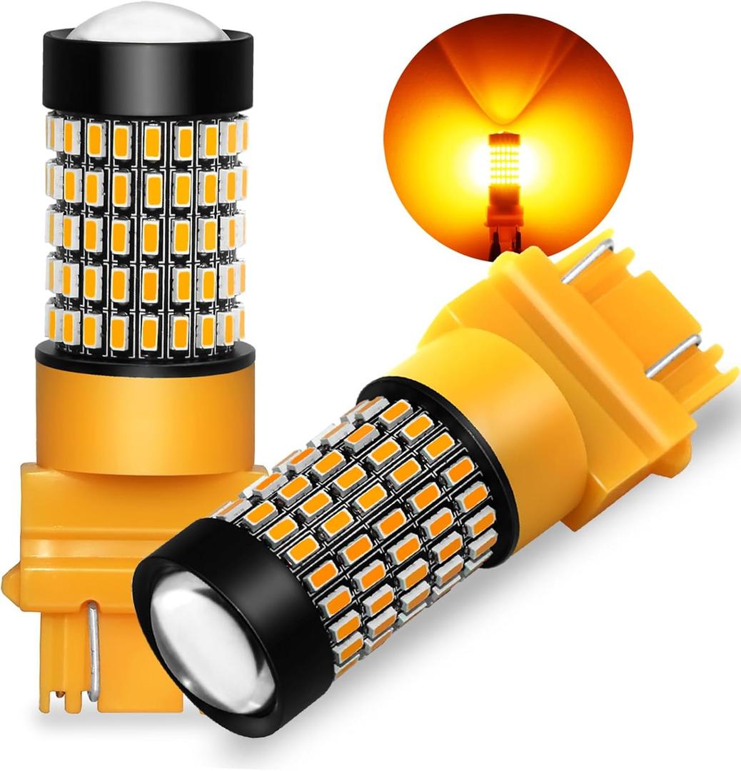 PHINLION 3157 4157 LED Amber Yellow Bulbs, 2800 Lumens Super Bright T25 Wedge 3156 3157A 3057NA 3457NA 4157NA Turn Signal Blinker Lights, Pack of 2
