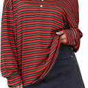 Cicy Bell Womens Long Sleeve Rugby Polo Shirts Oversized Striped Collared Sweatshirt Color Block Tunic Tops