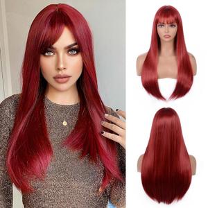 Red Wig with Bangs for Women  Long Straight Heat Resistant Synthetic Wig for Daily Use, Party, Halloween, Cosplay  24 Inch Red Wig for Girls