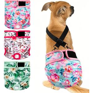 wegreeco Reusable Washable Dog Diapers Female with 1PC Suspender, Dogs Period Heat Diapers Female Heat Cycle, Doggie Puppy Diapers for Incontinence (Medium)