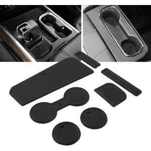 Auovo Center Console Mats Compatible with Chevy Silverado 1500 Backet Seat & Sierra 1500 2022 2023 2024 2025 Automotive Interior Decor Cup Holder Inserts(7pcs/Set, Black)