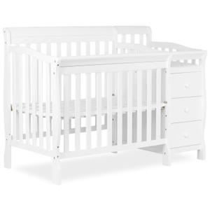 Dream On Me Jayden 4in1 Mini Convertible Baby Crib & Changer with Storage in White, Pinewood, GreenGuard Gold & BSA, 1 Mattress Pad, 3 Mattress Heights, Converts to Mini Day & Twin-Size Bed