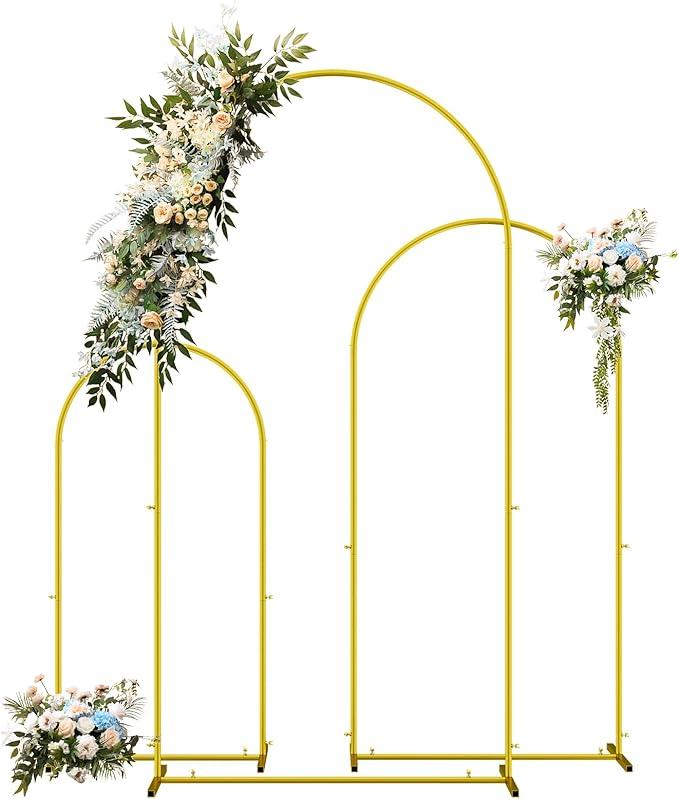 Metal Arch Backdrop Stand, 6FT & 5FT & 4FT Wedding Arch Backdrop Stand, 3 Pack Gold Metal Arch Stand, Wedding Arch Frame for Wedding Birthday Party Baby Shower Graduation Ceremony Decor