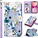 ULAK Compatible with iPhone 13 Pro Max Wallet Case for Women with Credit Card Holders, Designed Flip PU Leather Kickstand Shockproof Protective Cover for iPhone 13 Pro Max 6.7 inch, Blossom