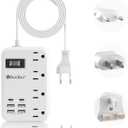 European Travel Plug Adapter, US to Europe Travel Power Strip with 6 USB(2 USB C) 4 Outlets, International Universal Travel Power Adapter with 3ft Extension Cord for EU UK France Italy Germany Cruise