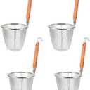 Angoily Pasta Strainer, 4PCS Mesh Pasta Basket with Wooden Handle, Stainless Steel Spider Strainer Sieve Noodle Strainer Blanching Basket, Deep Colander Insert for Pot for Kitchen Frying Cooking