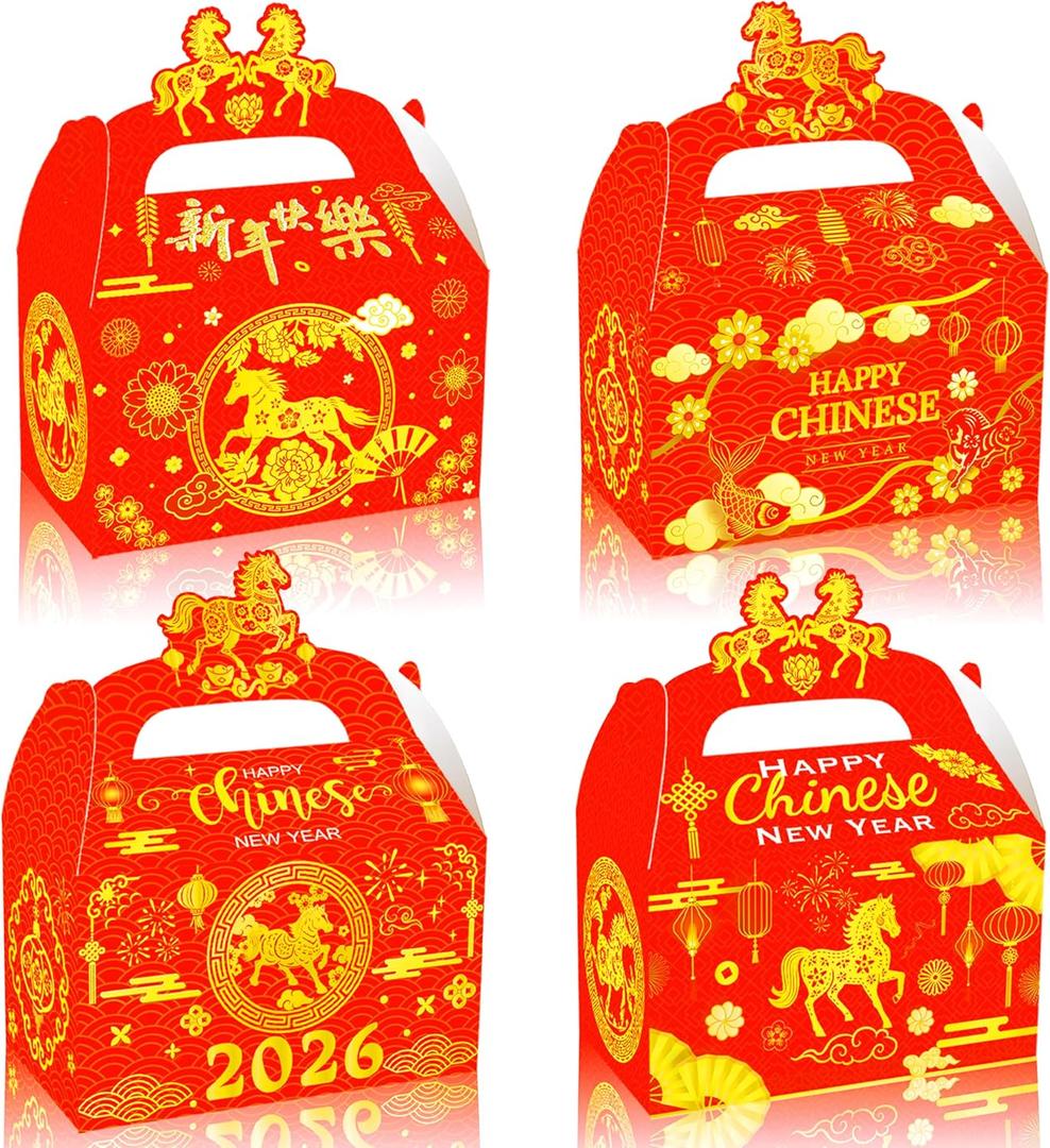 C L cooper life 12pcs Chinese New Year Party Gift Treat Boxes Happy Chinese New Years Party Gift Boxes for 2026 Lunar New Year of The Horse Theme Spring Festival Supplies