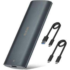 SSK Aluminum M.2 NVME SATA SSD Enclosure Adapter, Tool-Free External SSD Reader USB C 3.1/3.2 Gen 2 10Gbps PCIe, 6Gbps SATA M Key B+M Key M.2 Enclosure, Support UASP Trim for 2230/2242/2260/2280