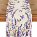 Artoid Mode Purple Lavender Floral Butterflies Spring Table Runner, Seasonal Summer Kitchen Dining Table Decoration for Home Party Decor 13x48 Inch