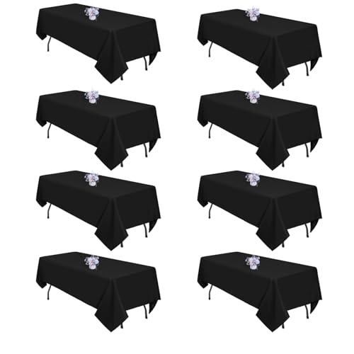 pepmily 8 Pack Black Tablecloths 60x126 Inch Table Cloths for 8 Foot Rectangle Tables, Wrinkle Resistant Washable Rectangular Fabric Table Cover for Dining Wedding Banquet Camping Party
